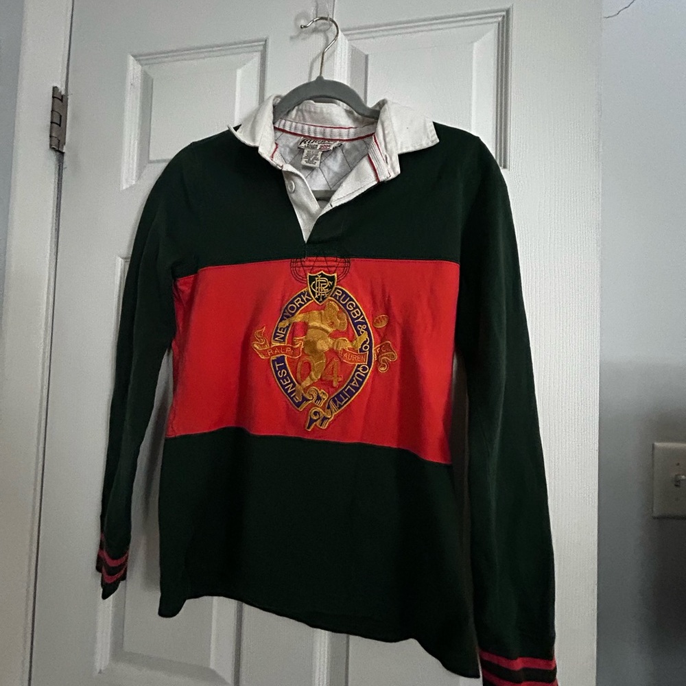 Vintage Rugby Ralph Lauren White and Red Collar Shirt